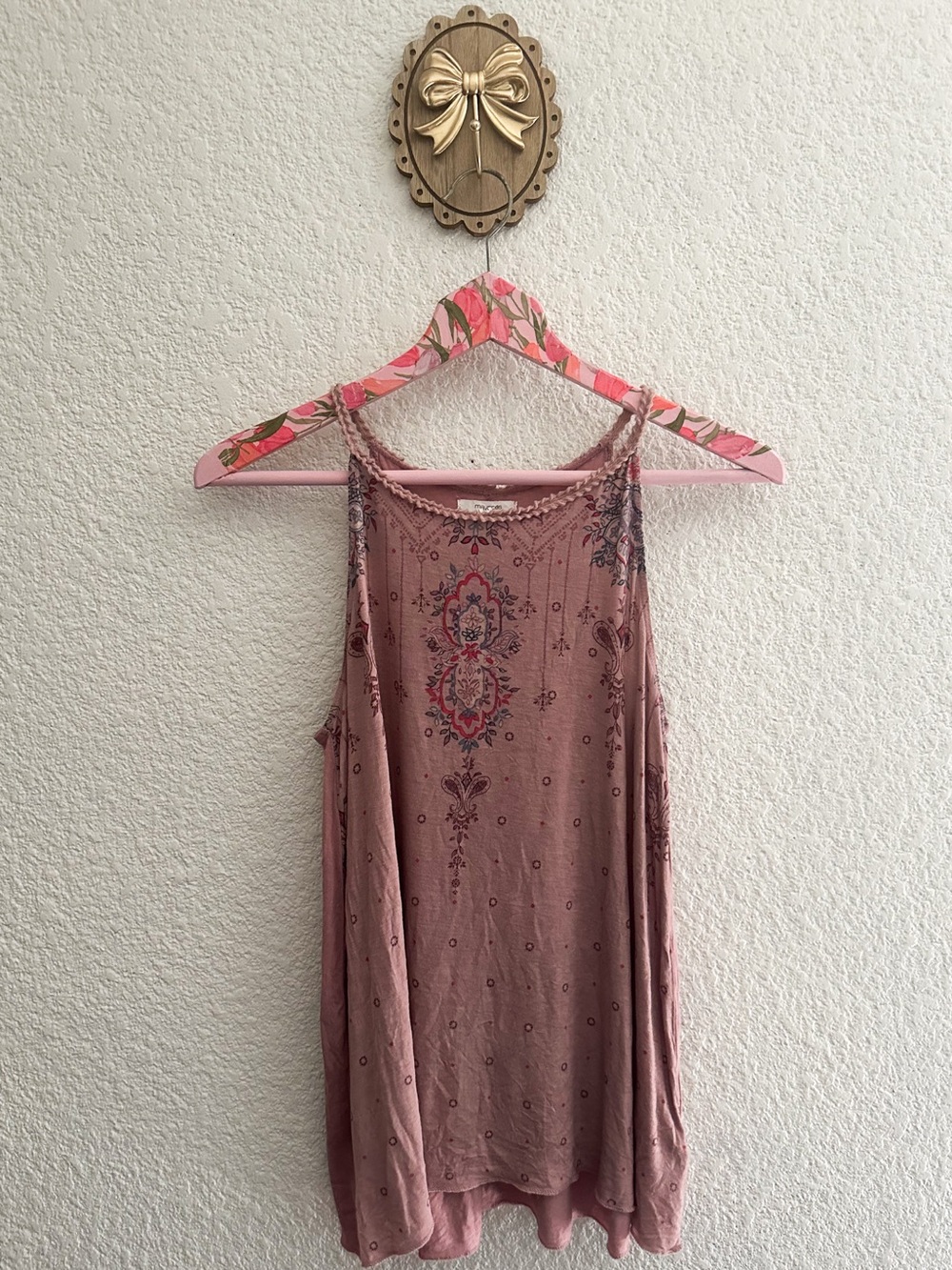 Mauve Boho Print High-Neck Tank Top